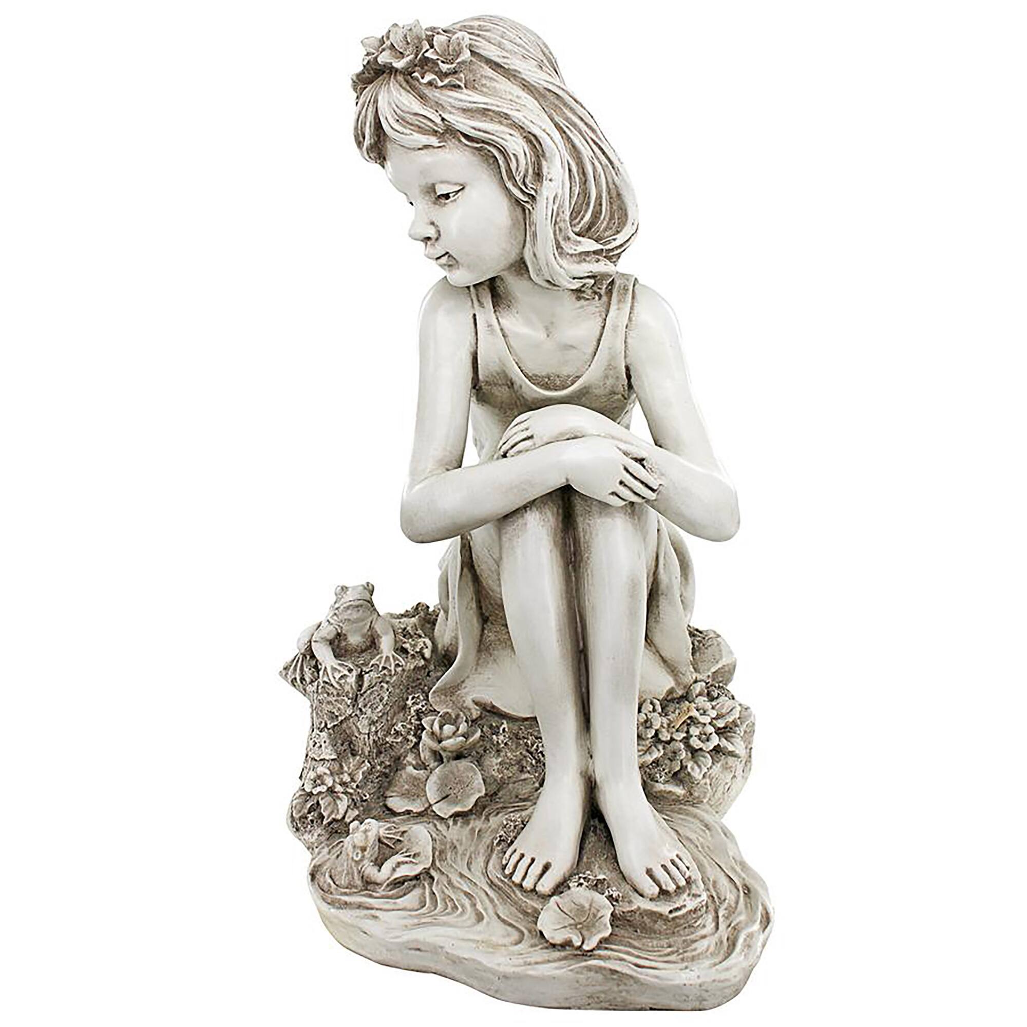 Design Toscano 17" Pausing by the Pond Little Girl Garden Statue